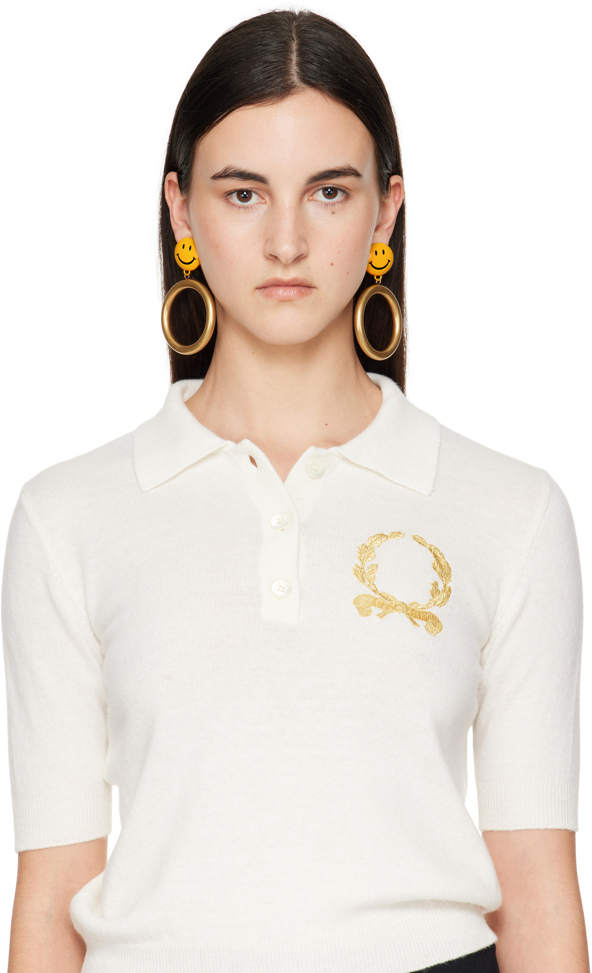 Moschino Round Smile-motif Earrings In Gold