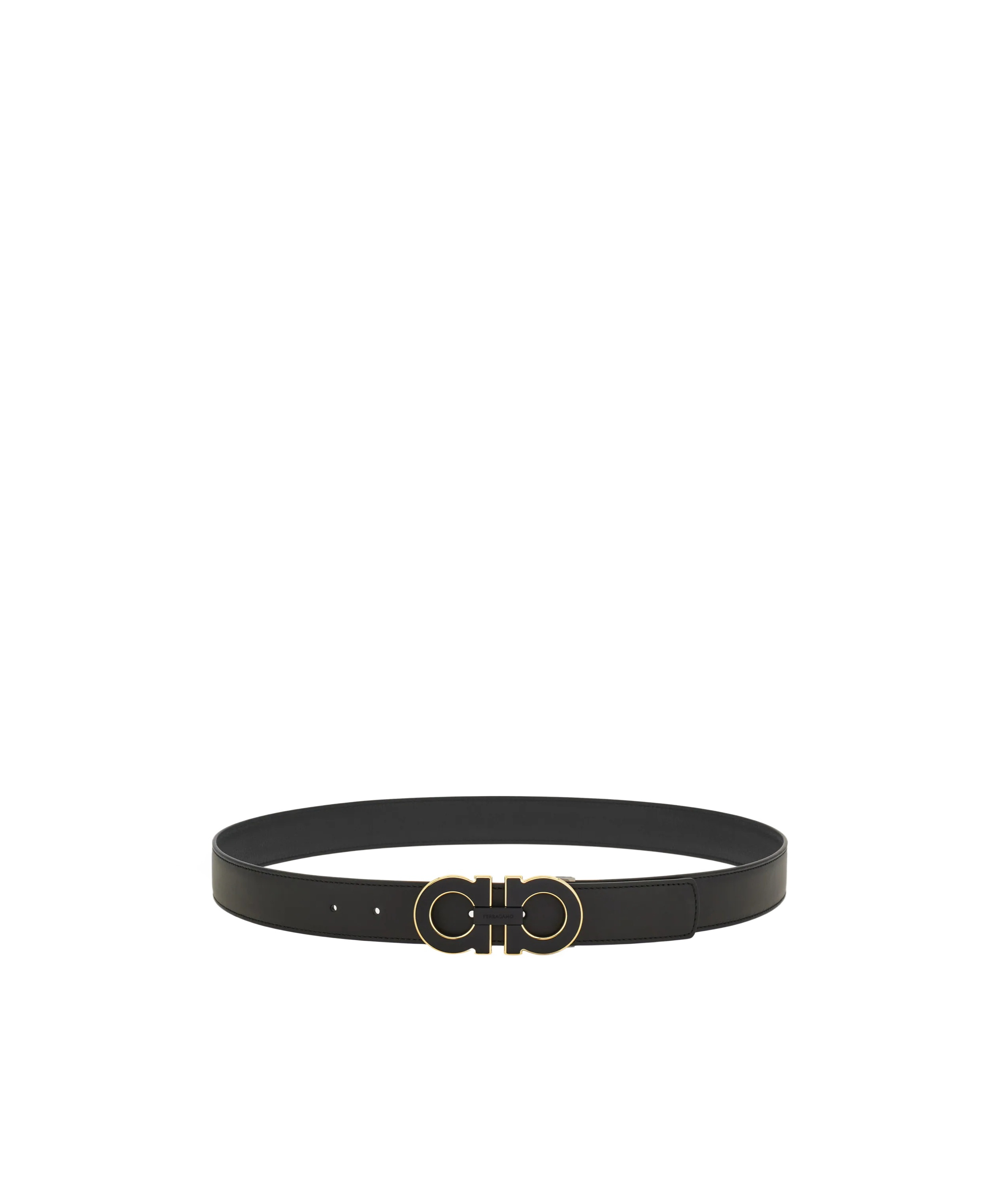 Ferragamo Reversible And Adjustable Double Gancini Belt In Black