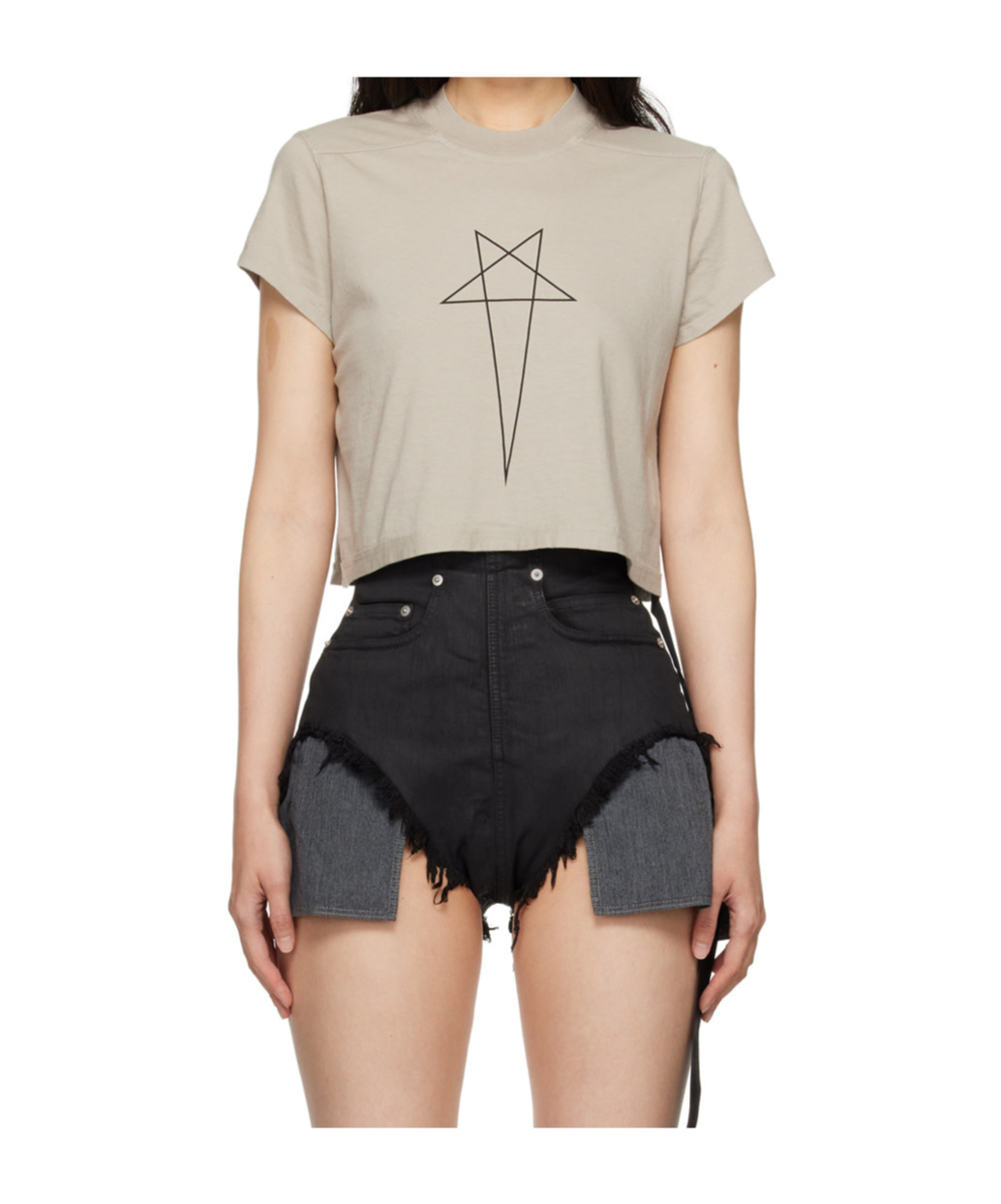 Rick Owens Drkshdw "small Level T" Cropped T-shirt In Nude
