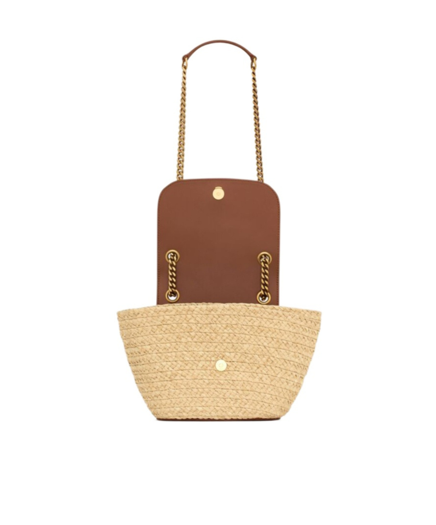 Saint Laurent Small Manon Raffia Crossbody Bag In Nude