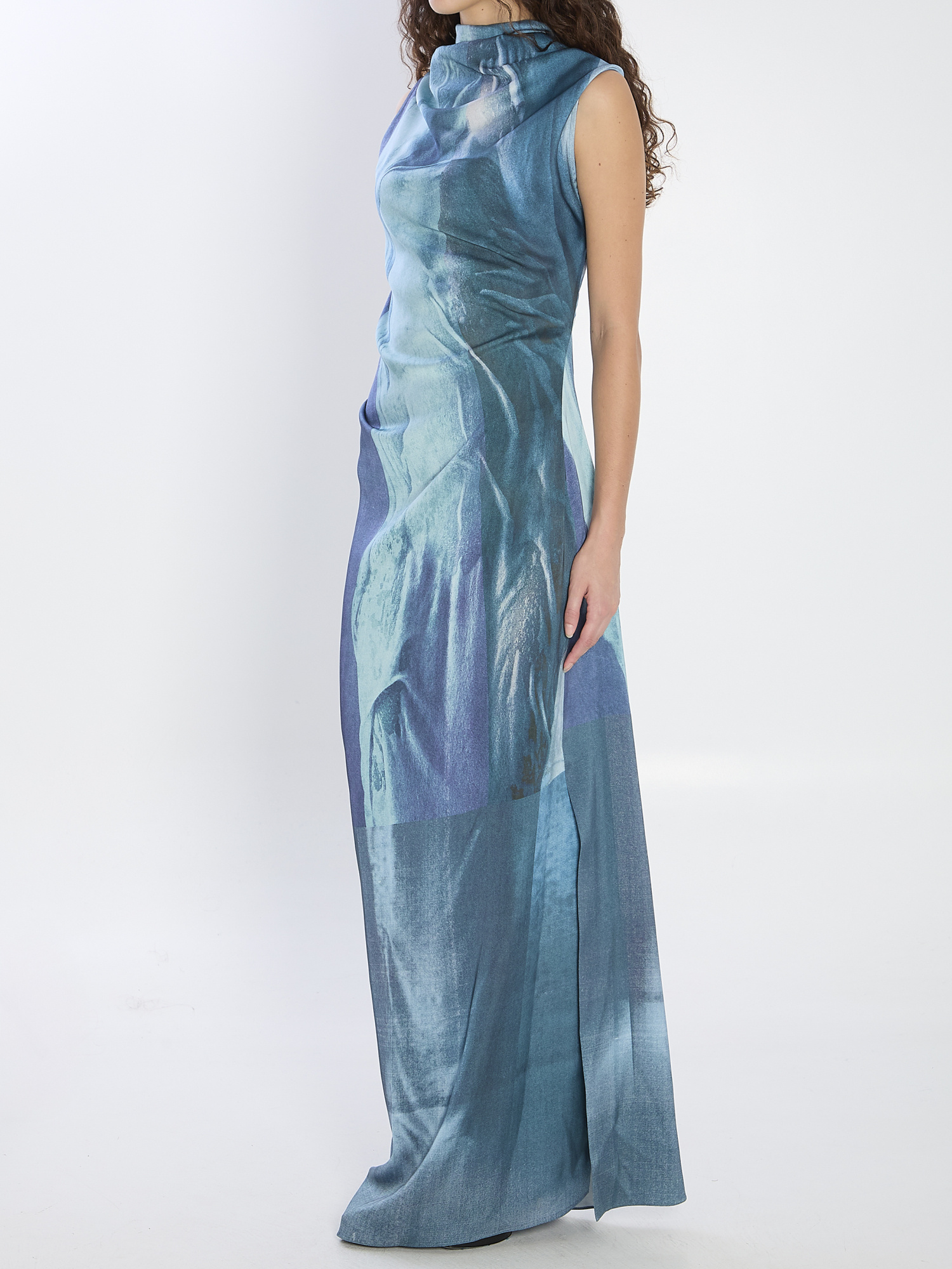 Jean Paul Gaultier Printed Ruffle Dress In Blue