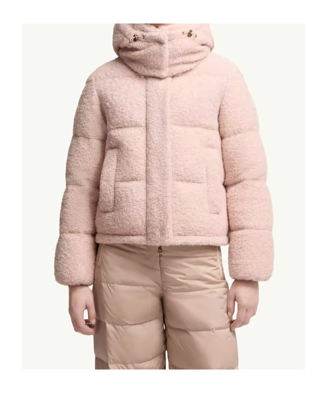 Moncler Virieu Bouclé Hooded Short Down Jacket In Pink
