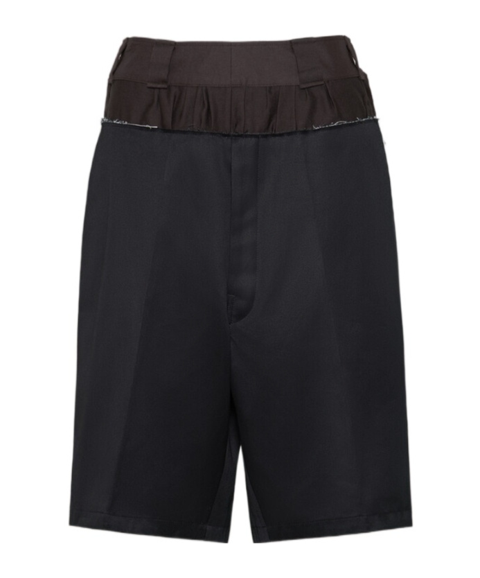 Maison Margiela Black Shorts With Layered Design And Side Button Closure In Black