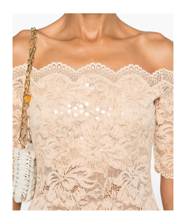 Shop Rabanne Floral Lace Crop Top In Nude