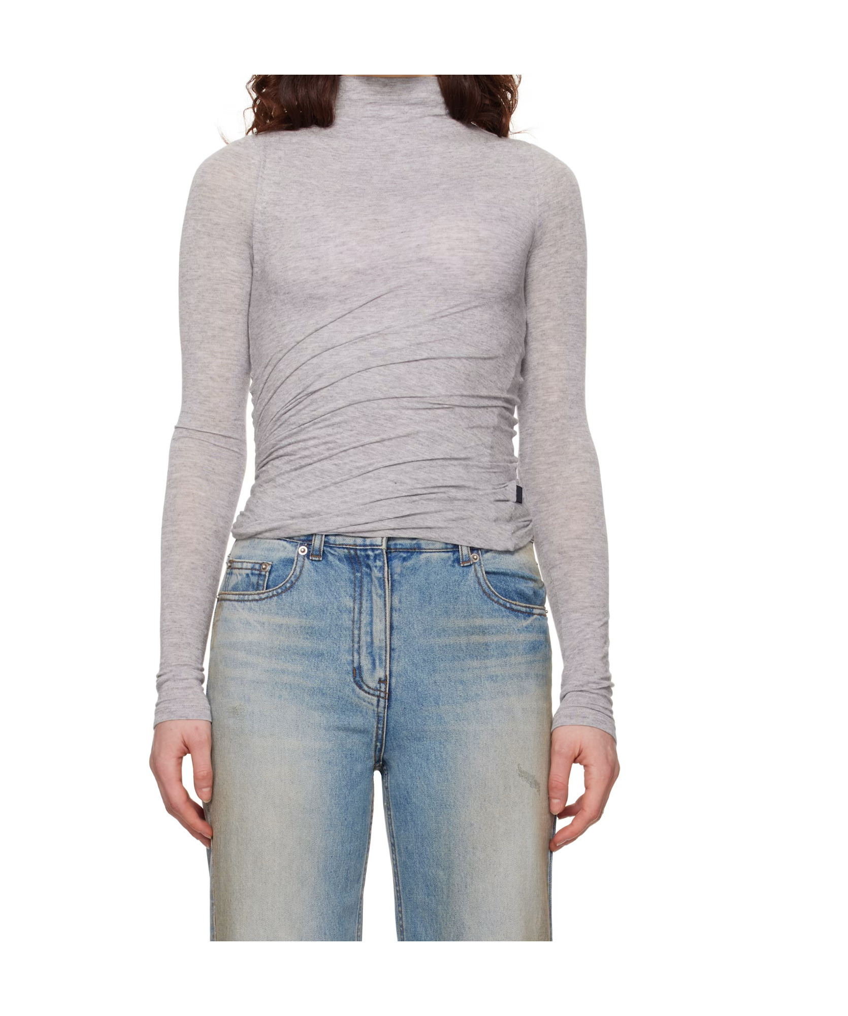 Juunj Gray Waist Shirring Turtleneck In Gray