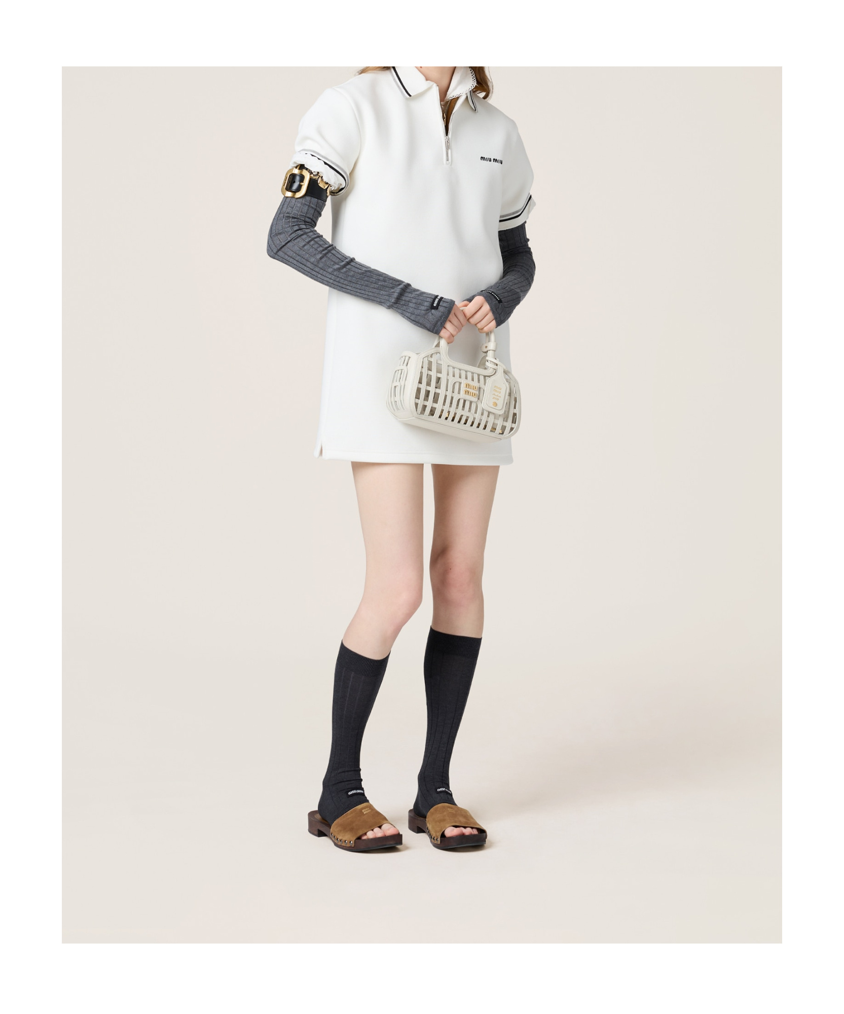 Miu Miu Cotton Pique Short-sleeve Polo Mini Dress In White