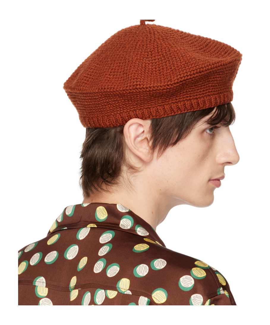 Bode Brown Crochet Beret In Red
