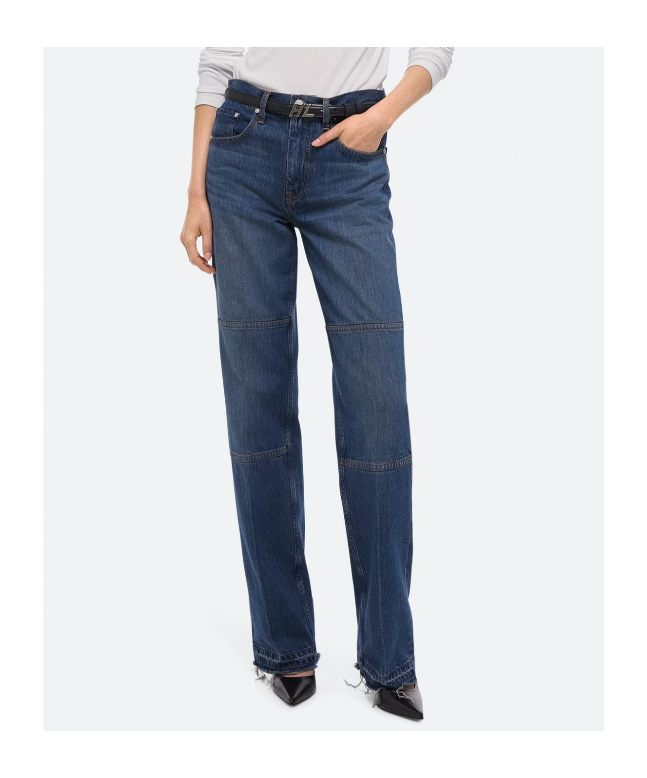 Helmut Lang Women's Frayed-hem Straight-leg Carpenter Jeans In Blue
