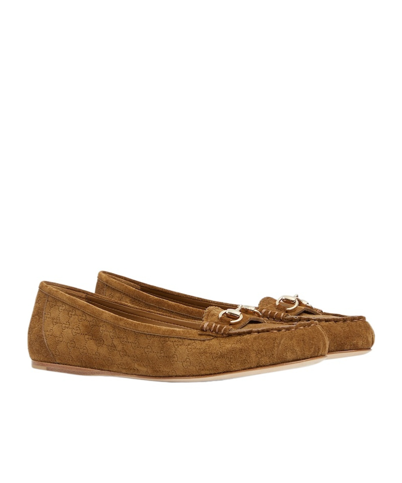 Gucci Horse Title Button Ballet Flats In Brown