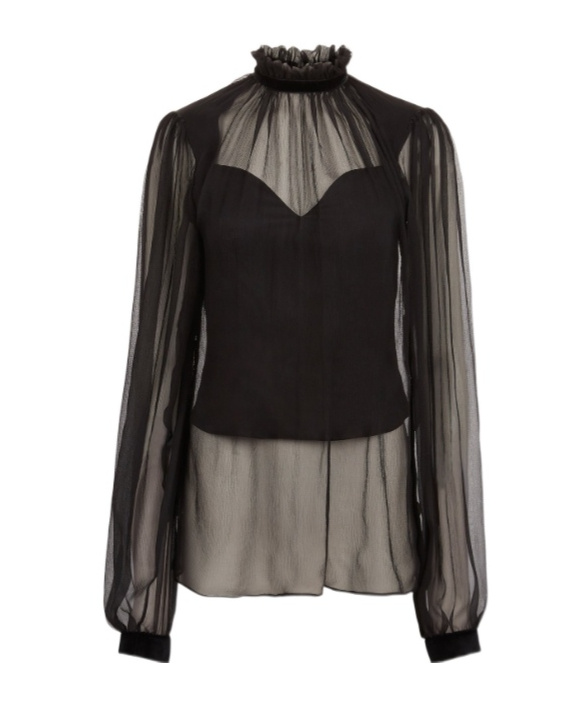 Nina Ricci High-neck Ruffled Top In Black