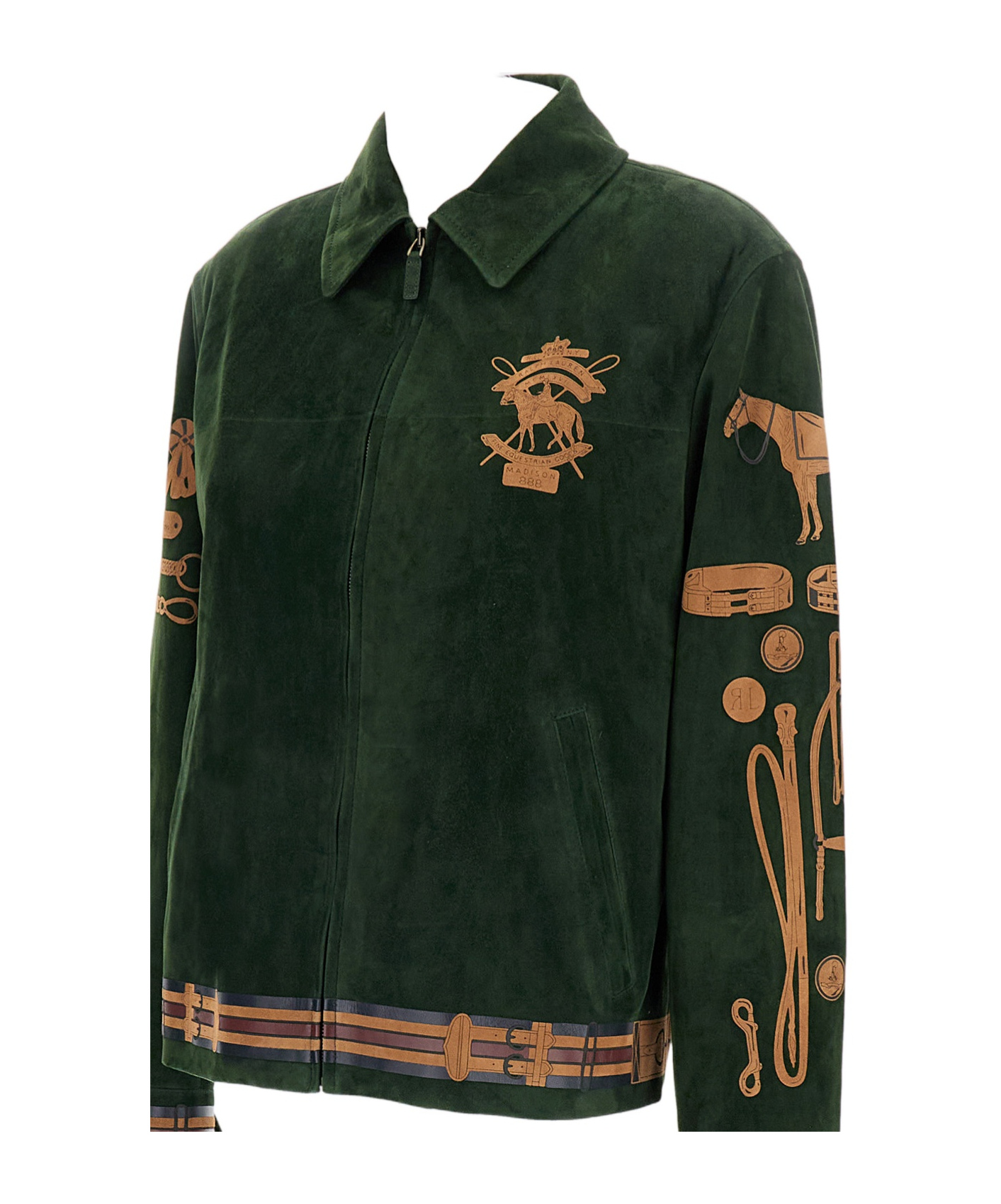Ralph Lauren Jessa Equestrian-motif Suede Jacket In Animal Print