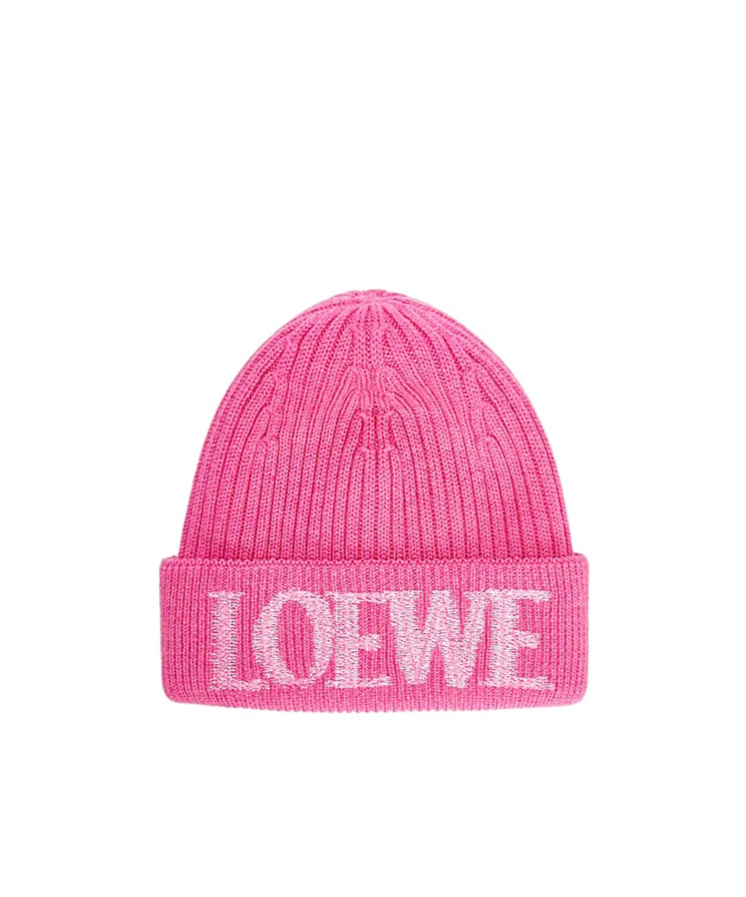 Loewe Logo Embroidered Ribbed-knit Beanie In Pink