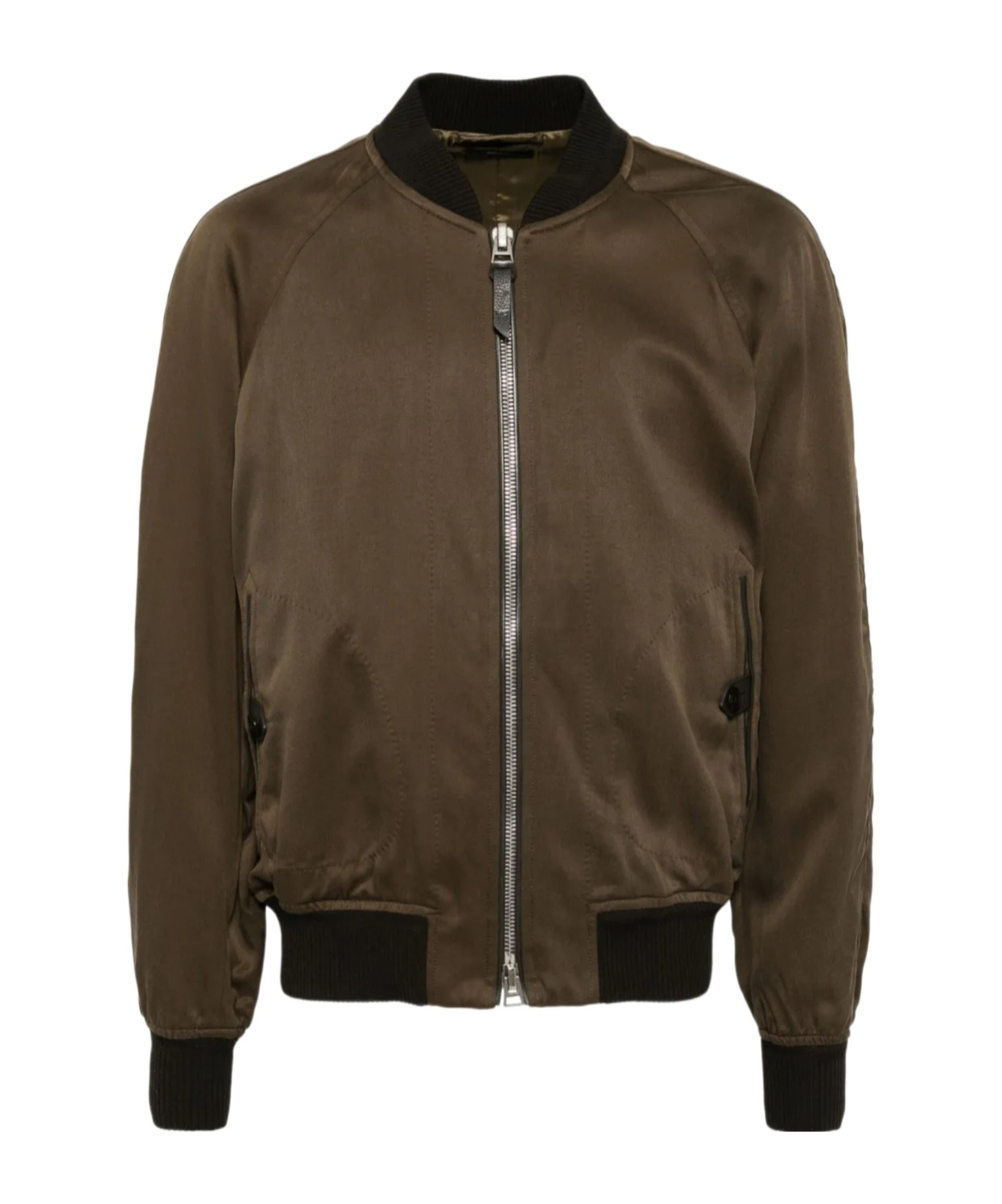 Tom Ford Ribbed Bomber Jacket With Button Accents In Green