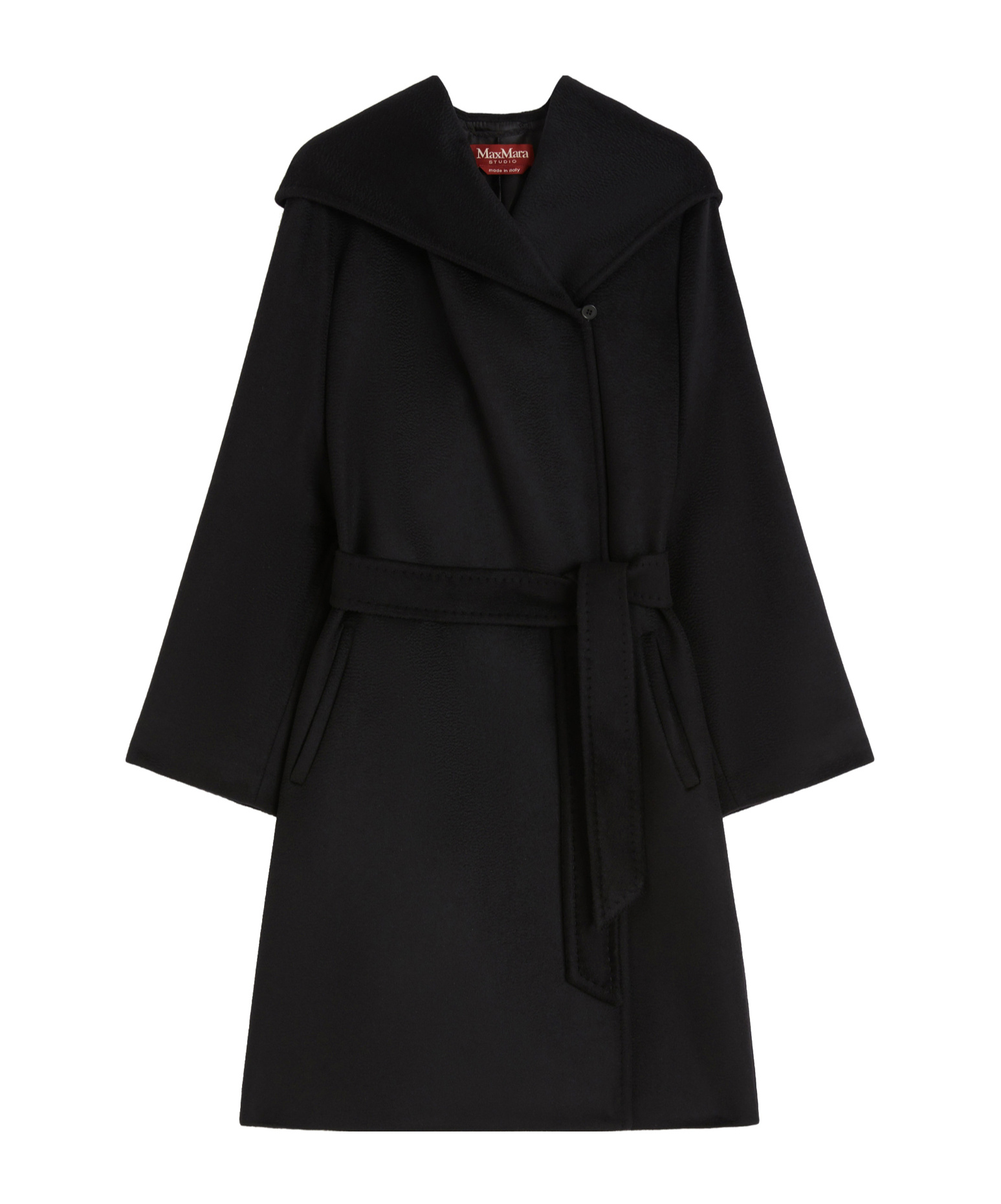 Max Mara Cappotto Con Cappuccio In Lana In Black