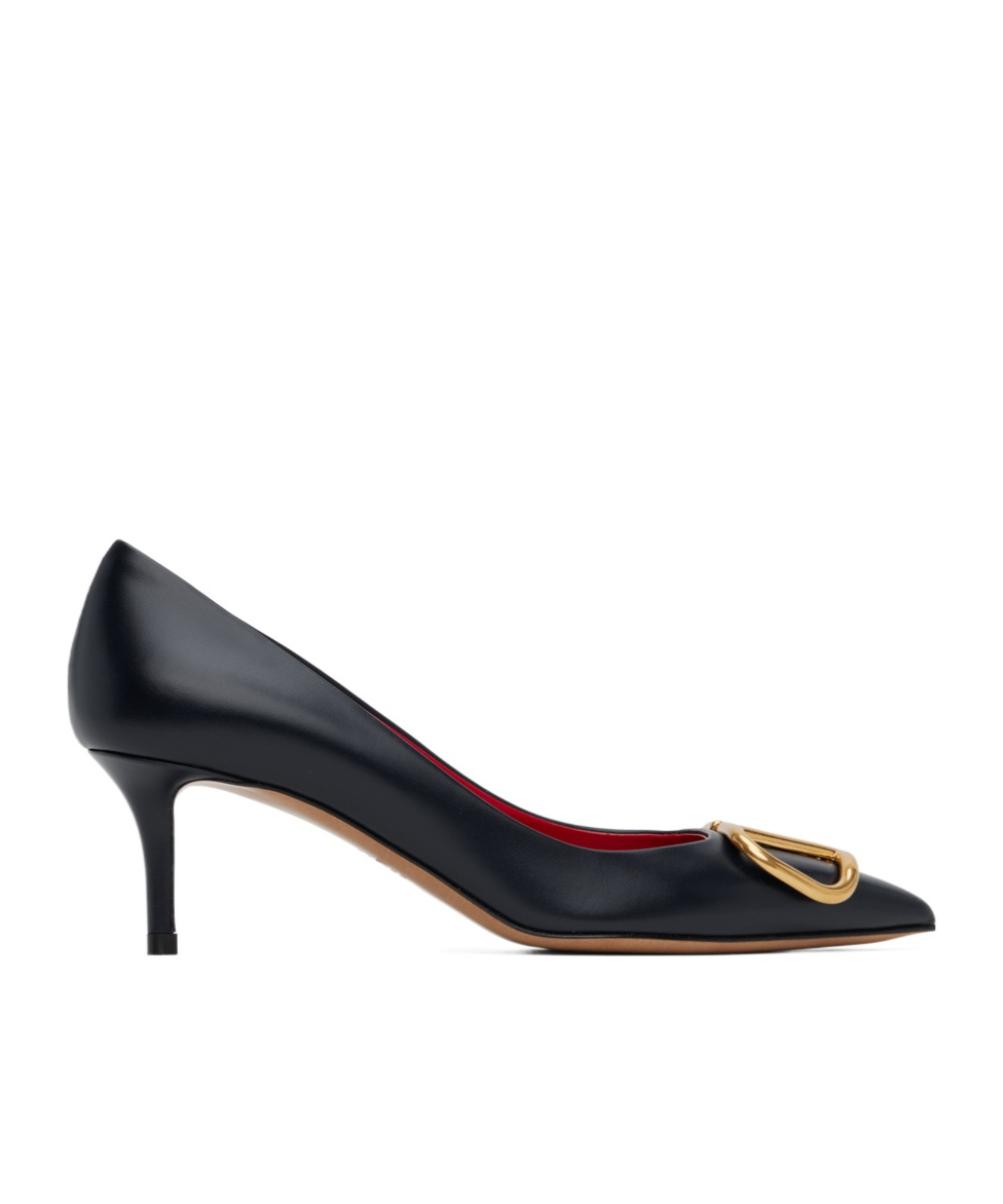 Valentino Logo Pointed High-heeled Single-layer Shoes In Black