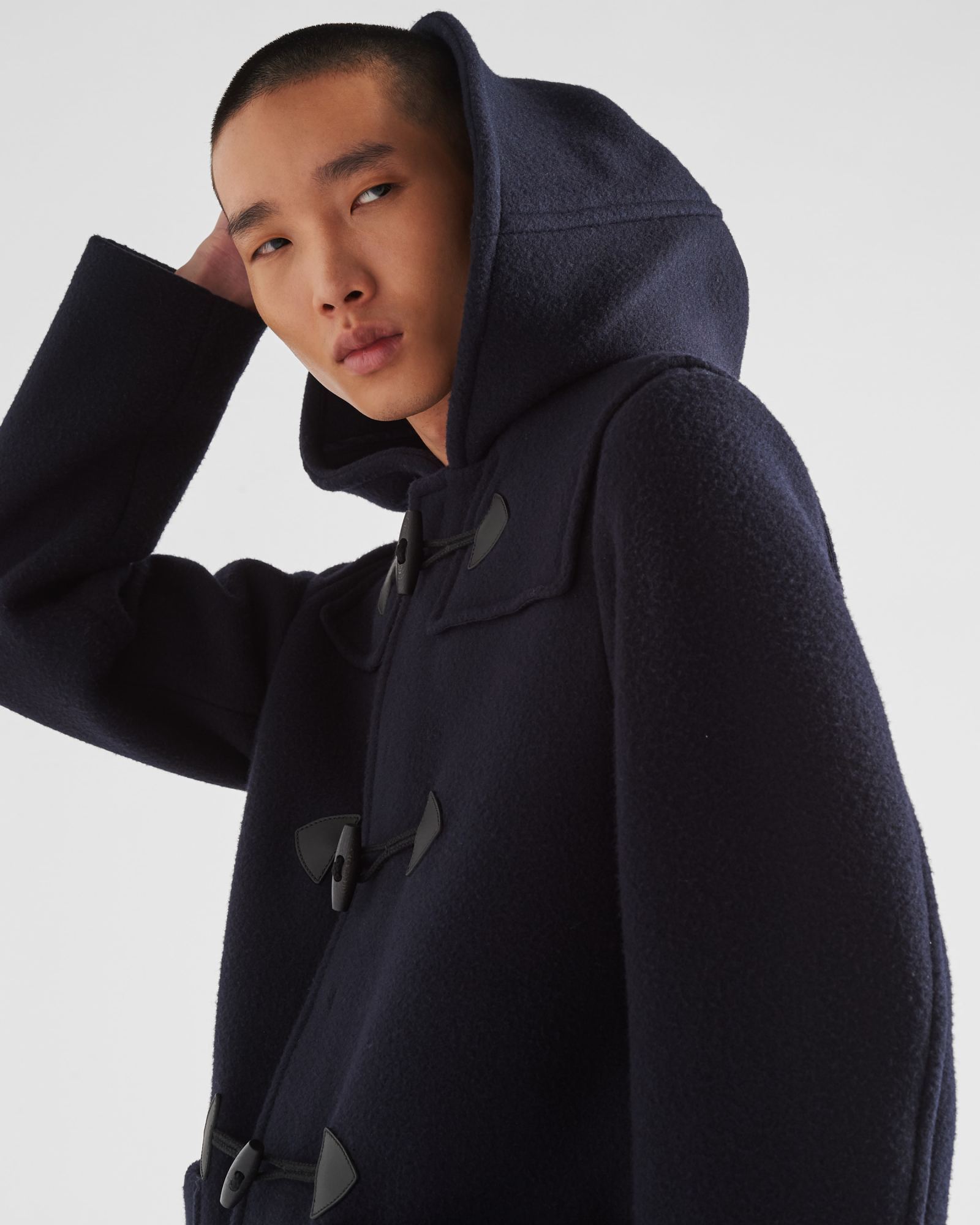 Prada Double-breasted Wool Duffle Coat In Blue