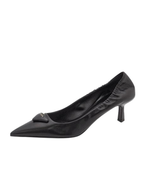 Prada Pointed Toe Kitten Heel Pumps With Ruched Detail In Black