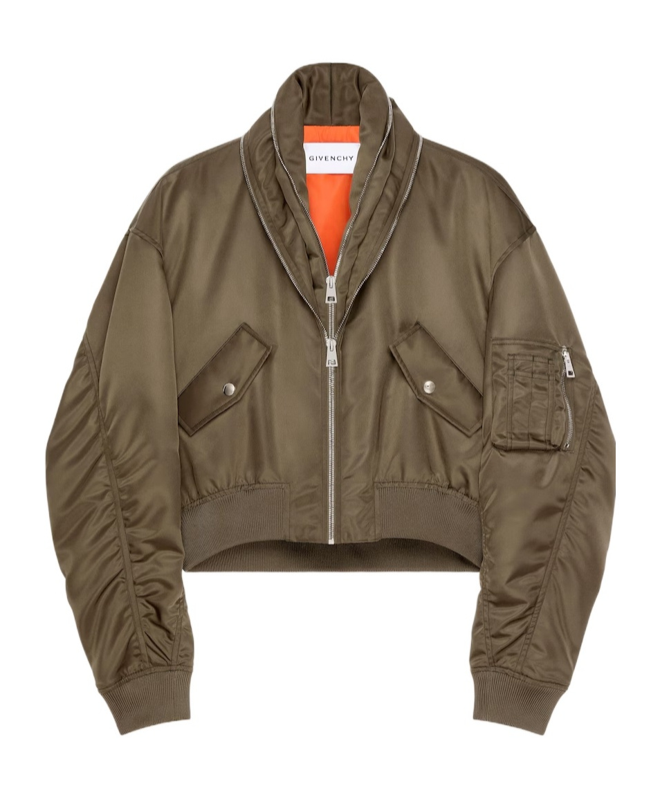 Givenchy Bomber With Zipped Shawl Collar In Nylon In Green