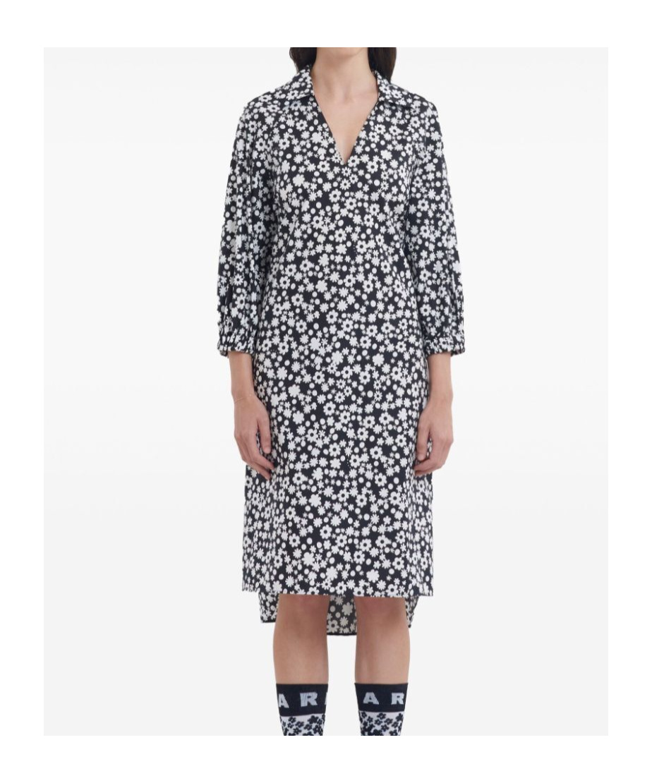 Marni Floral-print Midi Dress In Black
