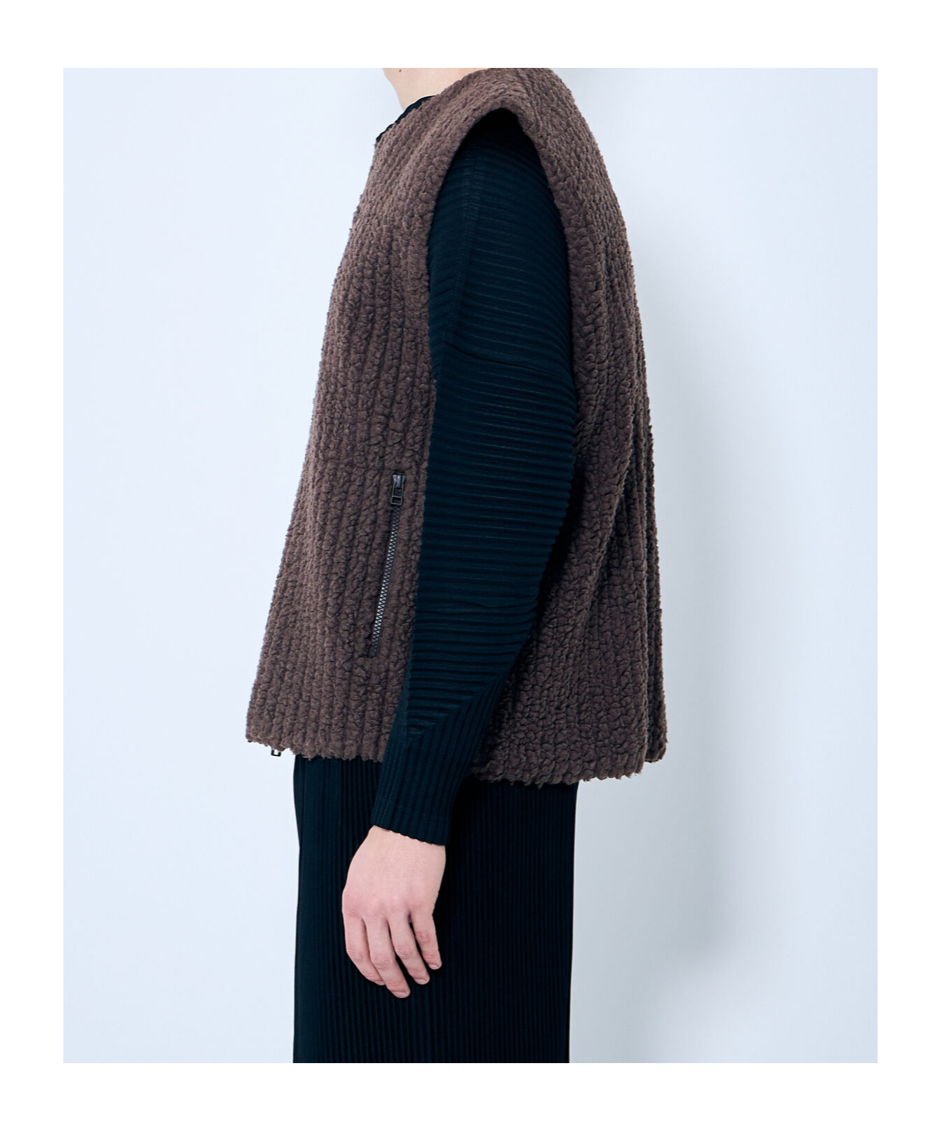 Shop Issey Miyake Fleeced Pleats Gilet In Brown