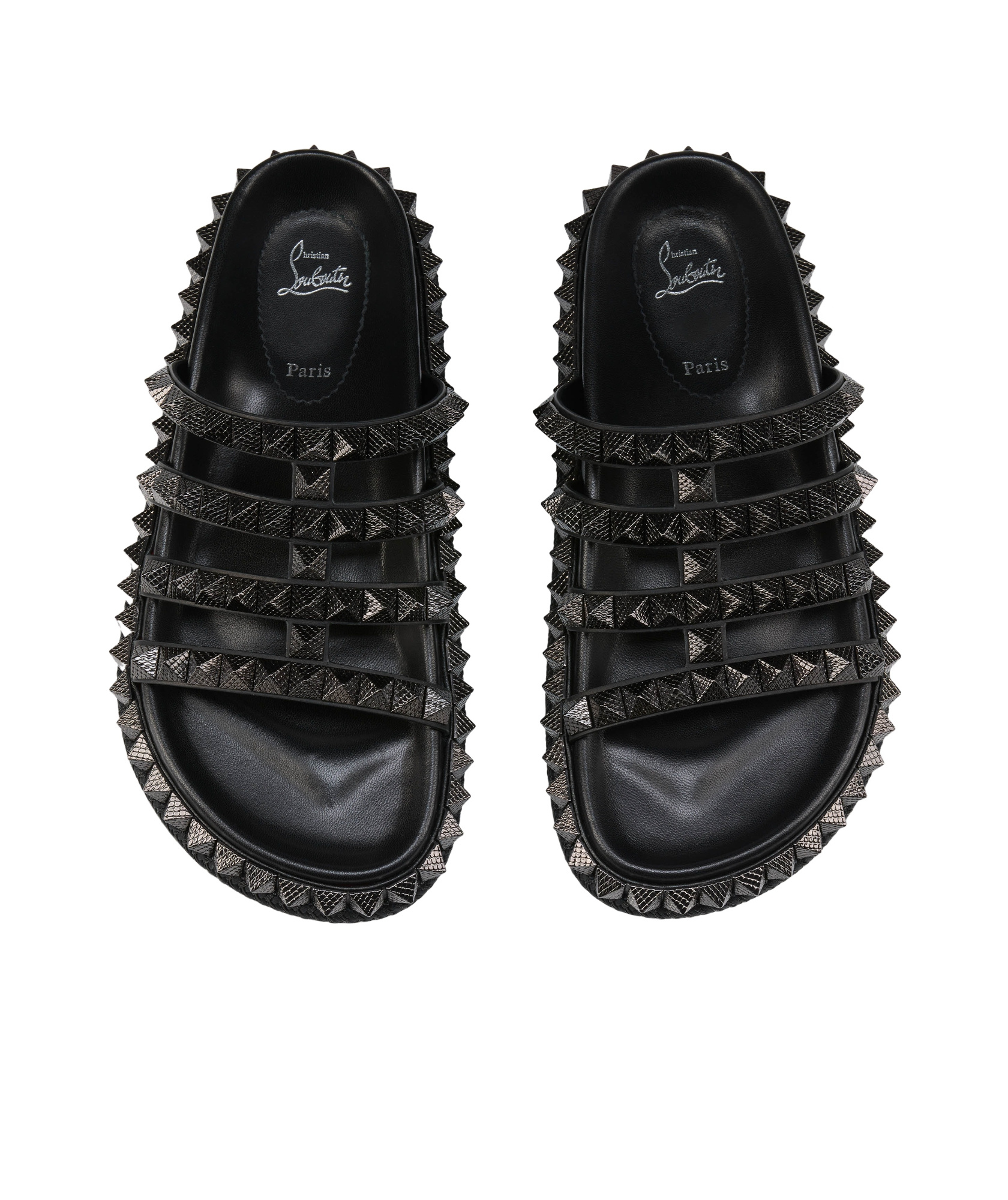 Christian Louboutin Womens Black Pyra Hallulila Waxed Leather Flat Sandals Eur 39.5 / 6.5 Uk
