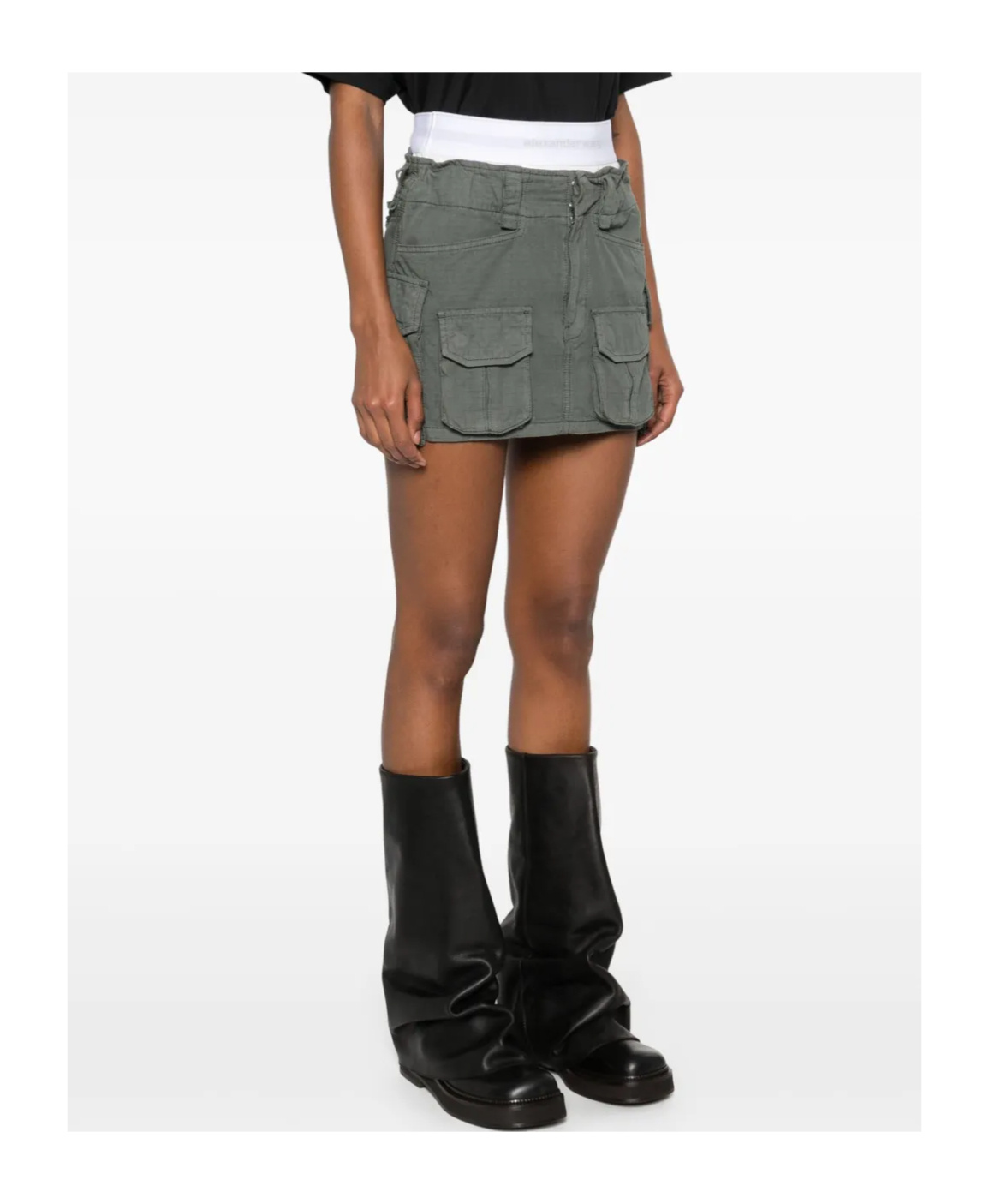 Shop Alexander Wang Logo-waistband Mini Skirt In Gray