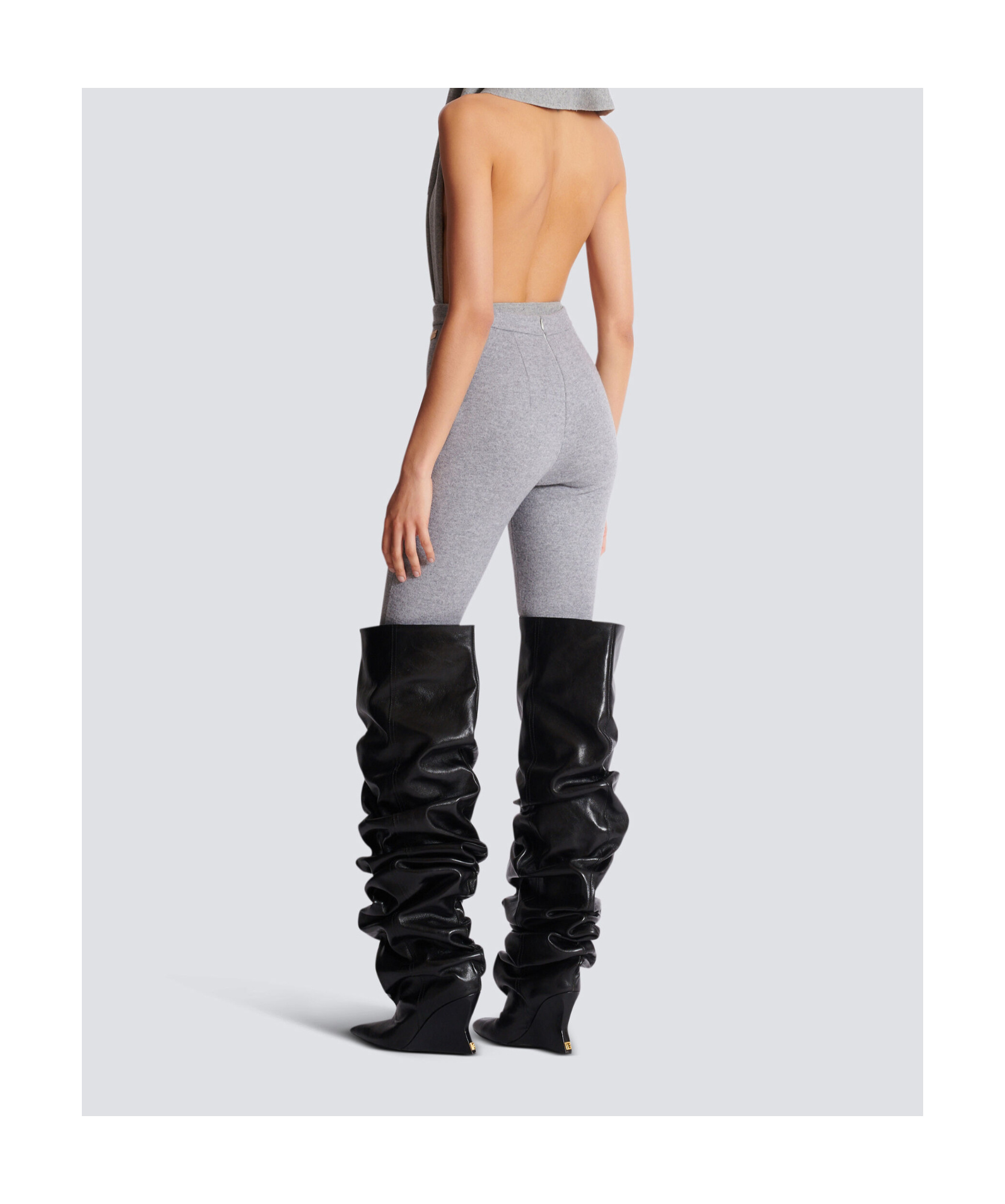 Balmain Wool-blend Knitted Leggings In Gray