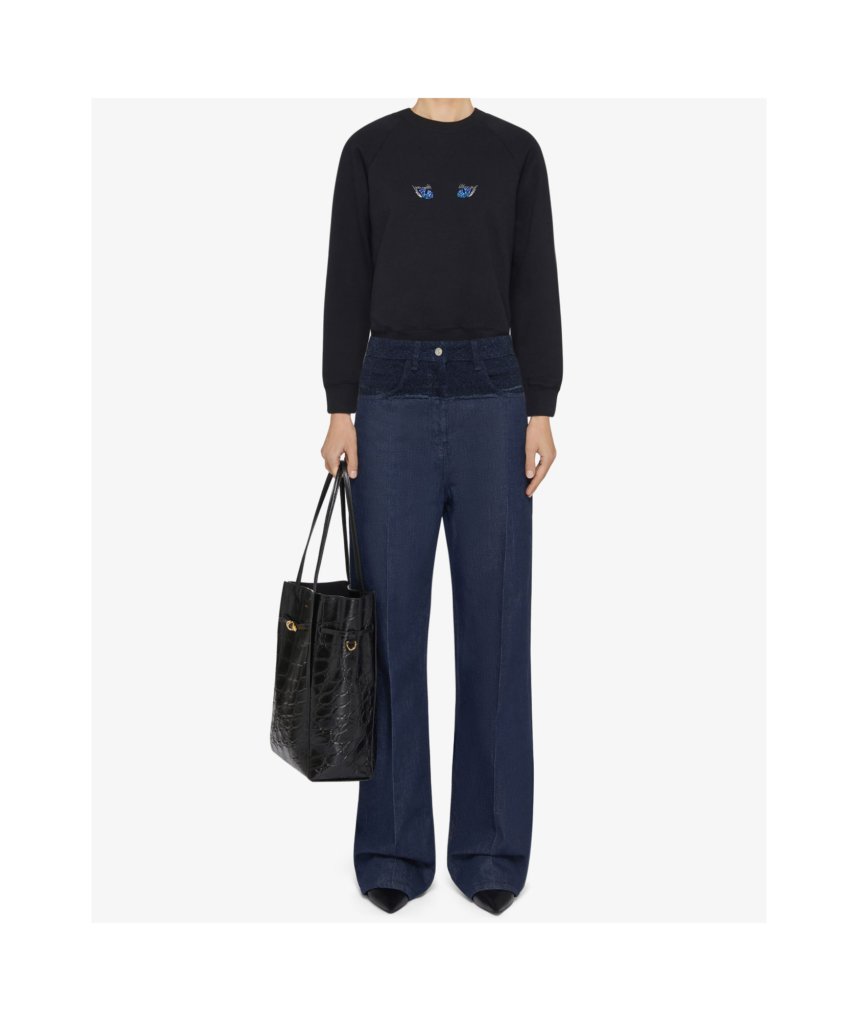 Givenchy Slim Fit Sweatshirt In Fleece With Cat Eye Embroidery In Black