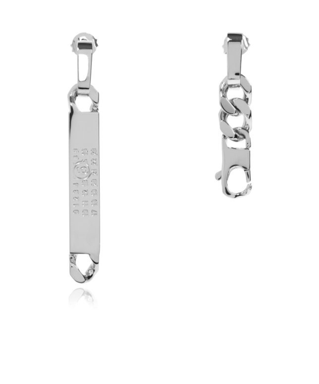 Mm6 Maison Margiela Numeric Engraved Asymmetric Earrings In White