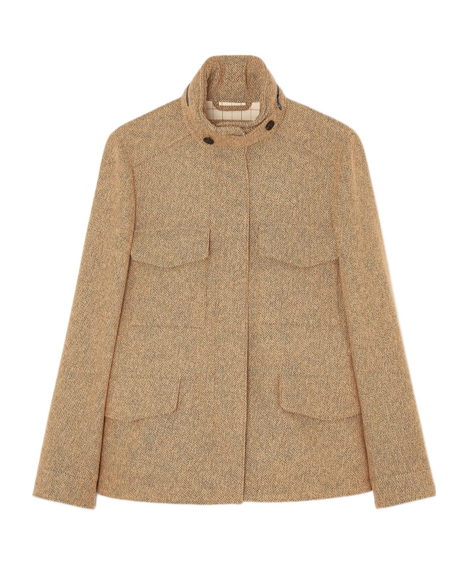 Loro Piana Traveller Min Jacket In Camel Brown Herringbone Pattern