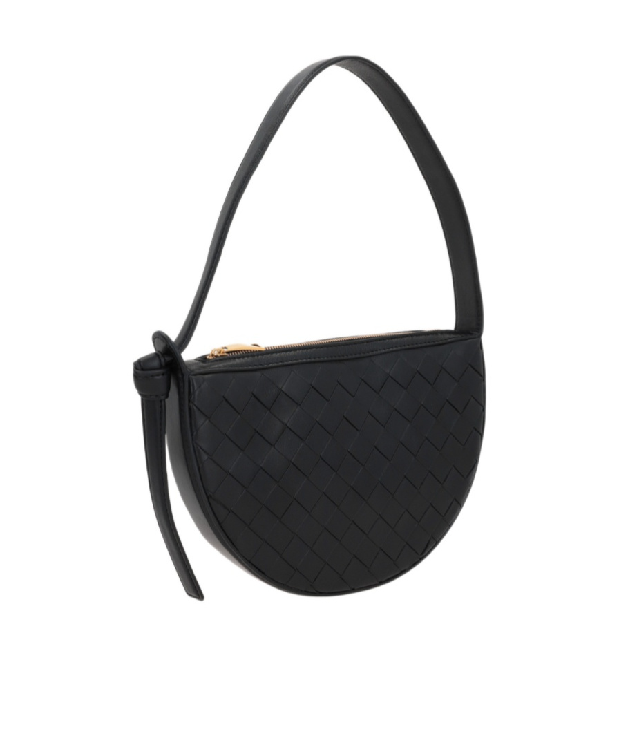 Bottega Veneta Mini Sunrise Leather Shoulder Bag In Black