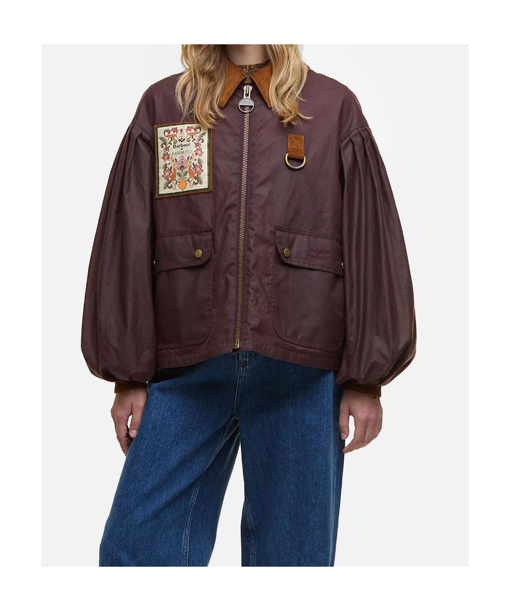 Barbour X Farm Rio Thais Waxed Cotton Jacket In Purple