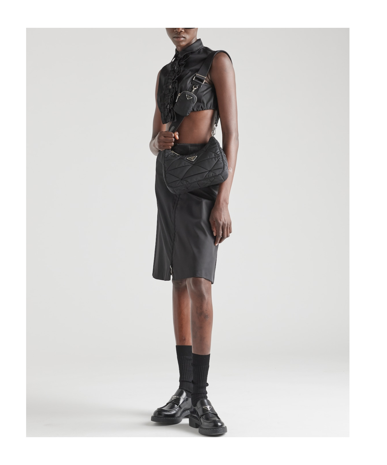 Prada Padded Re-nylon Shoulder Bag In Black