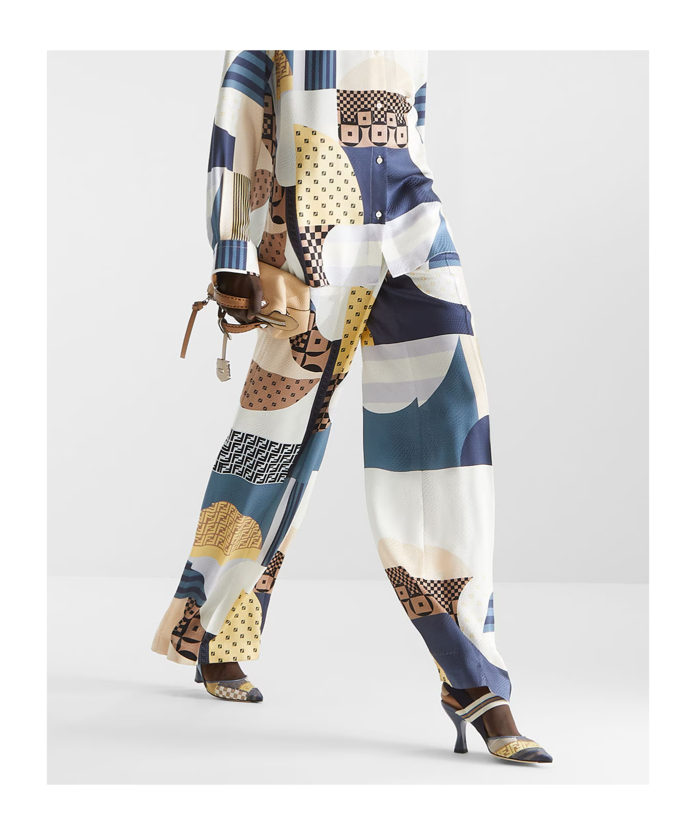 Fendi Patchwork Print Silk Flowing Pyjama Trousers Clothing In Multi