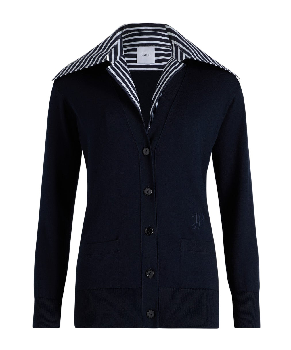 Patou Trompe L'oeil Cotton Cardigan In Blue
