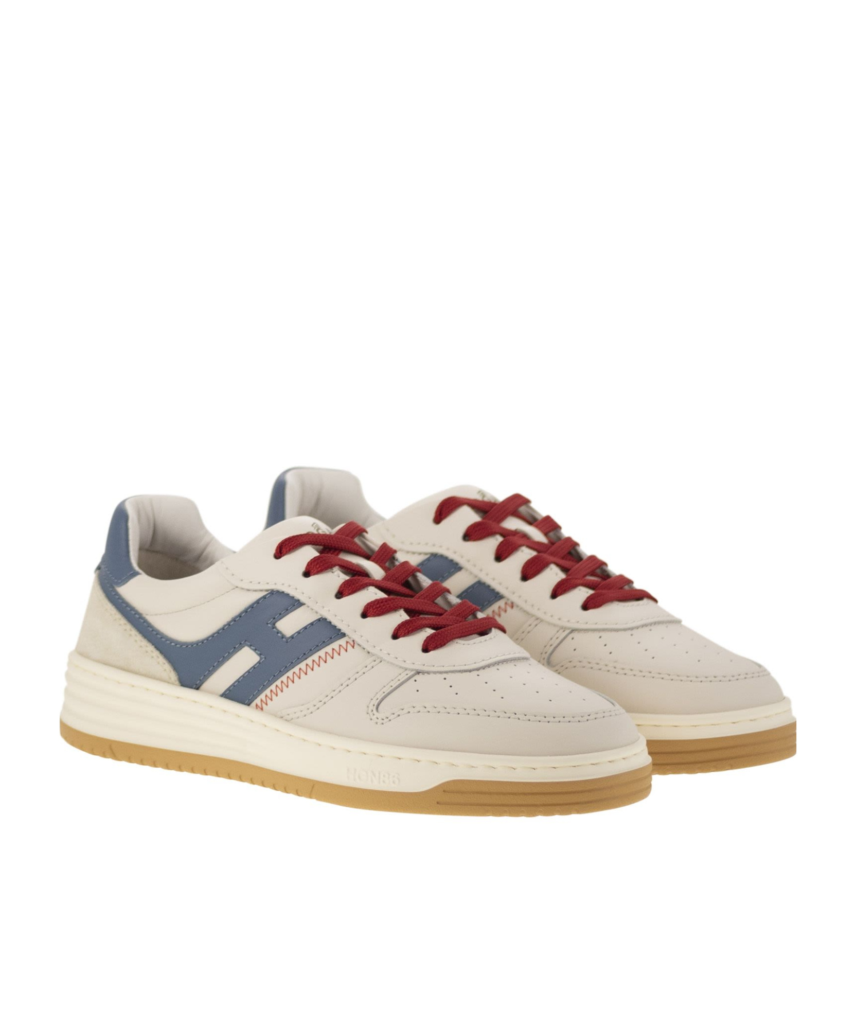 Hogan Light Blue Smooth Leather And Ivory Suede H630 Sneakers In Nude