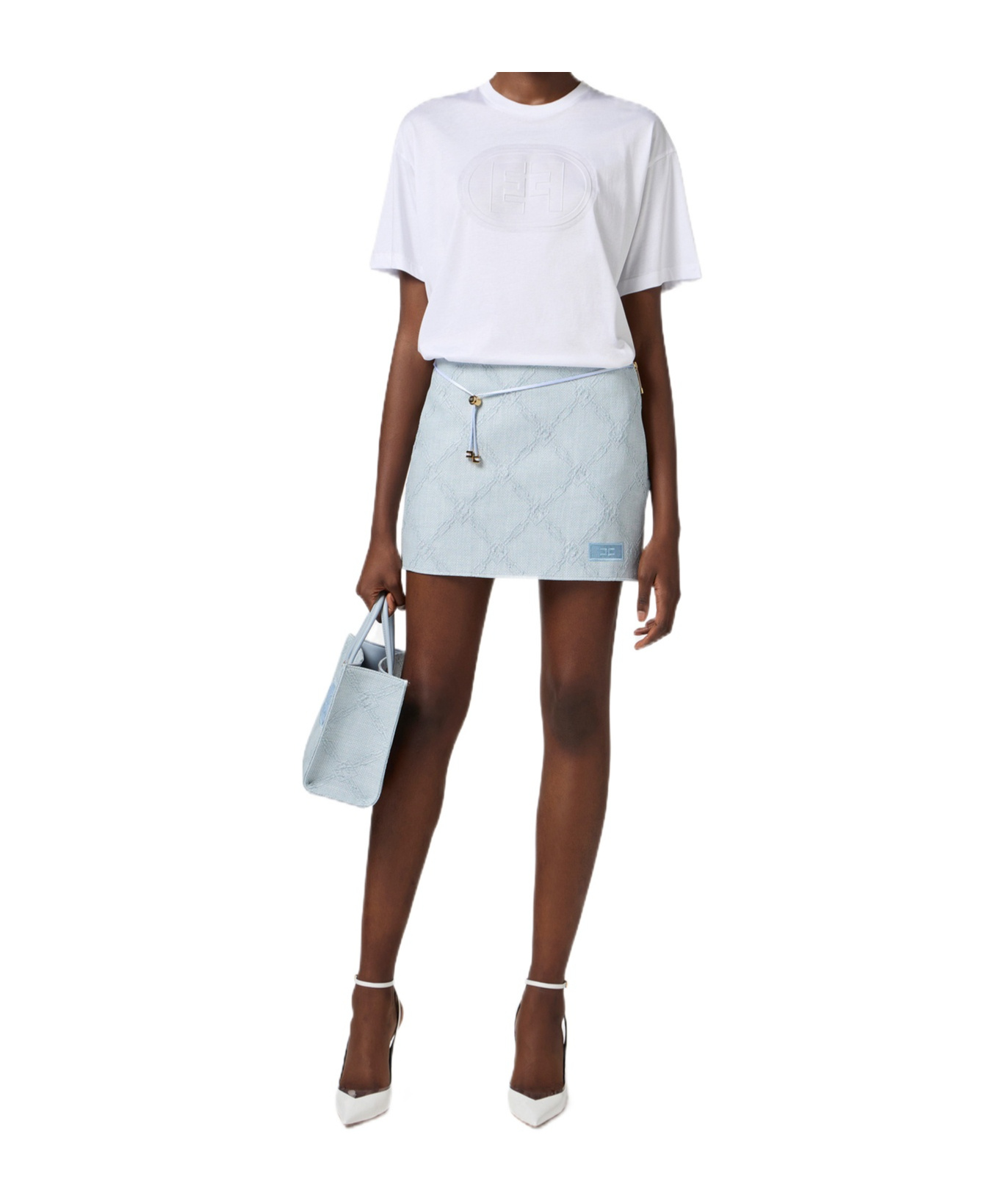 Elisabetta Franchi T-shirt In Jersey Con Logo Embossed In White