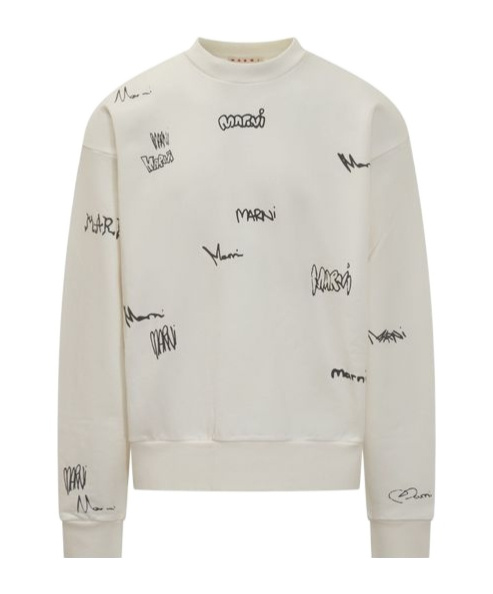 Marni Long Sleeve Crewneck Sweatshirt In White
