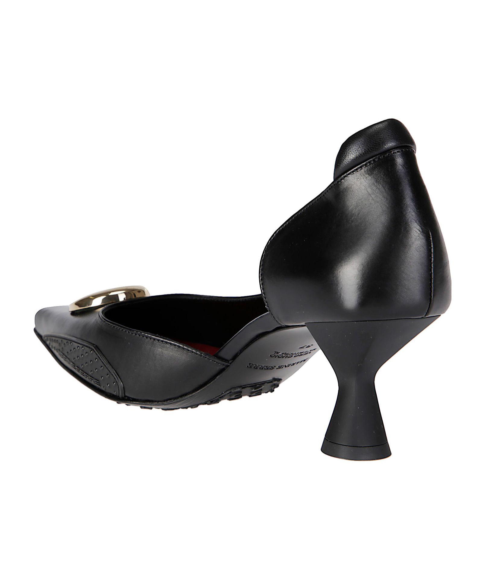Marine Serre Black Slip-on Shoe With Gold Logo Plaque In Black