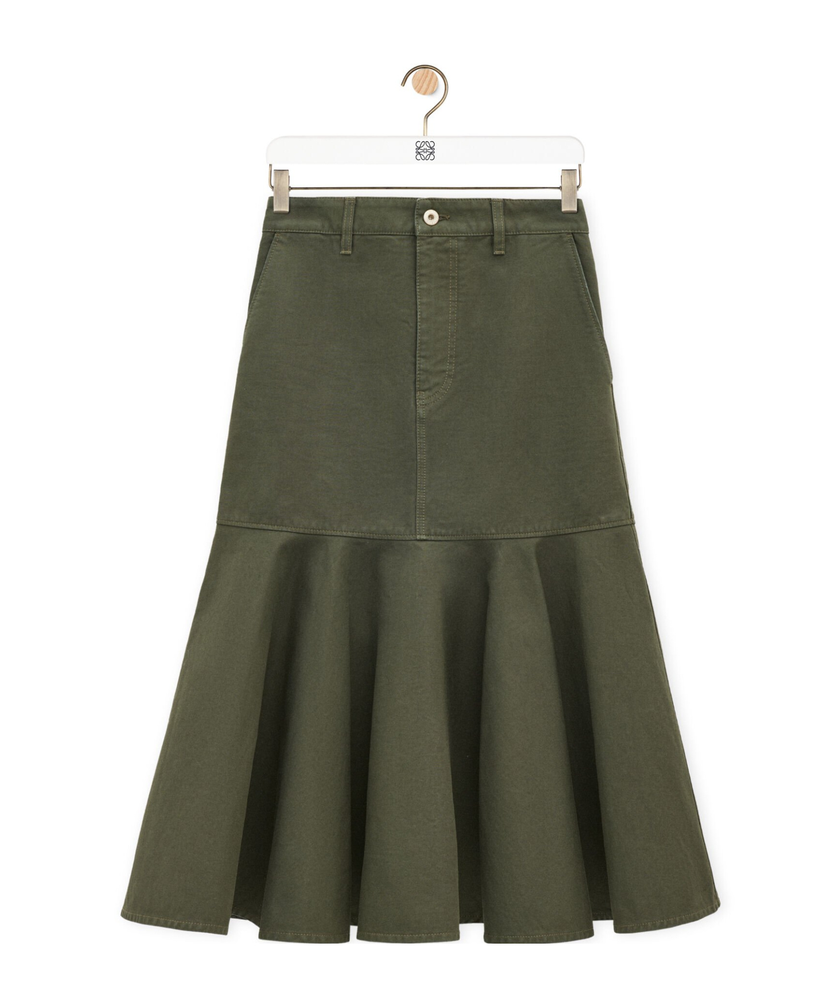 Loewe Cotton Skirt With Pockets And Belt Loops In Green