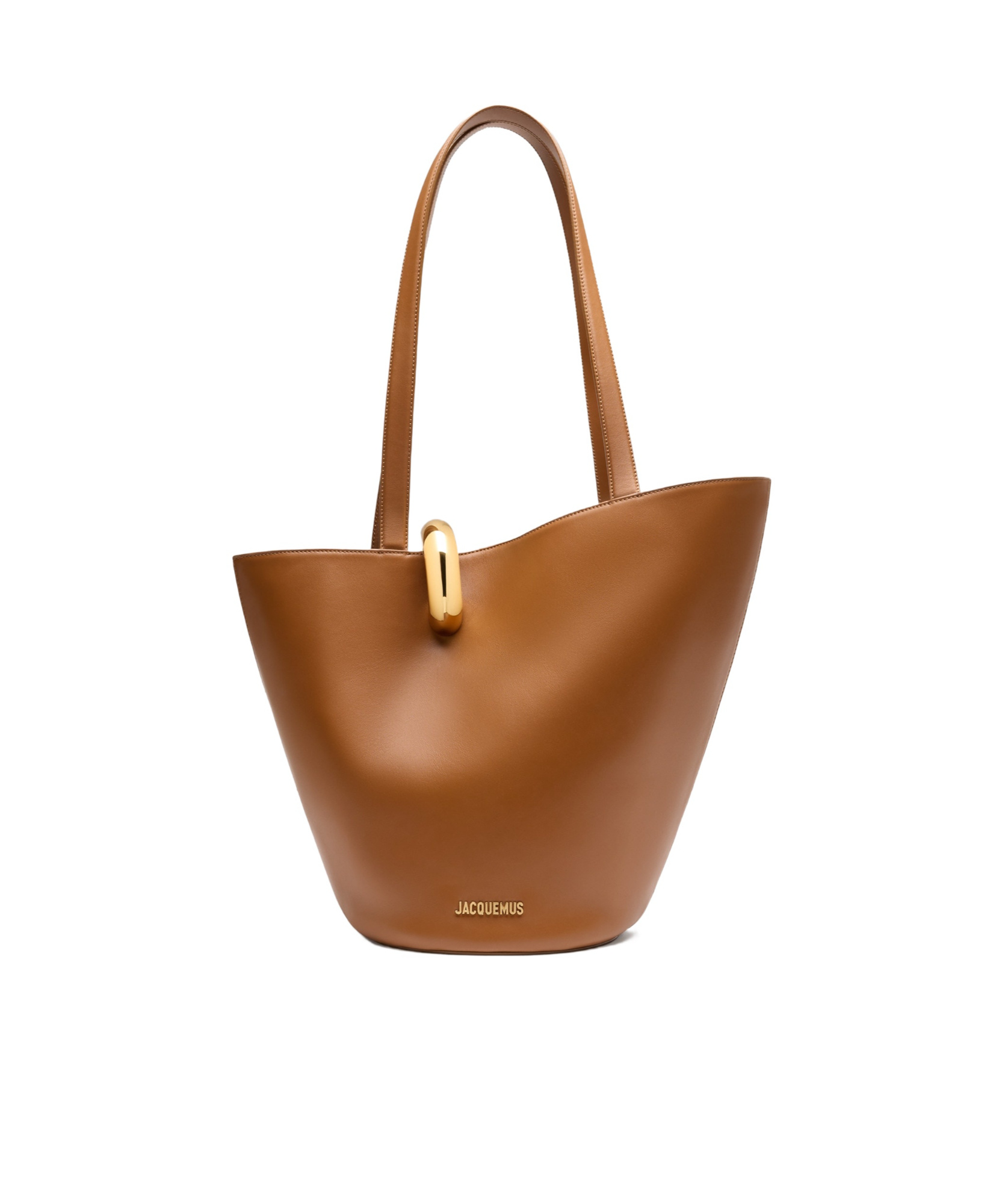 Jacquemus The Medium Bambola Asymmetric Leather Bucket Bag In Brown