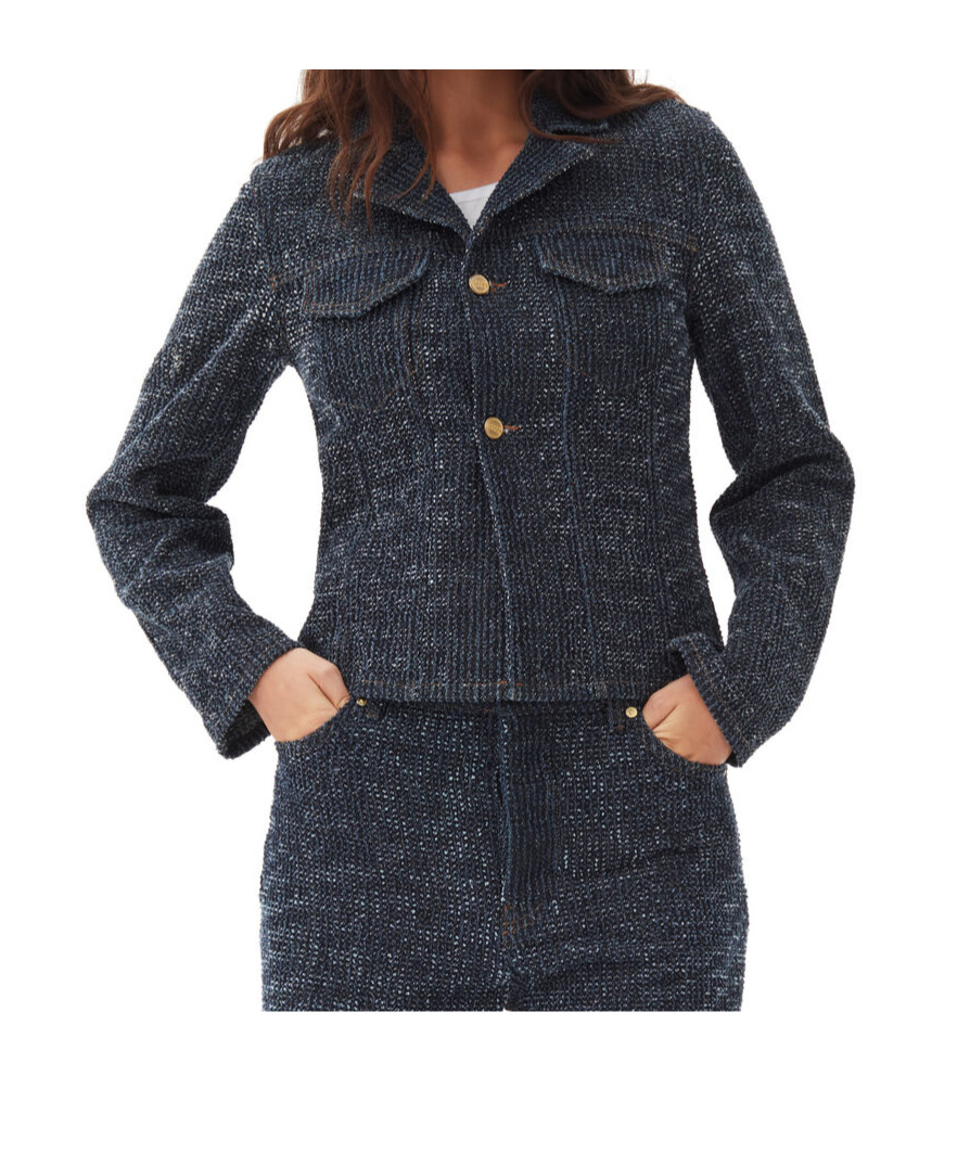 Ganni Button-up Fluffy Denim Jacket In Black
