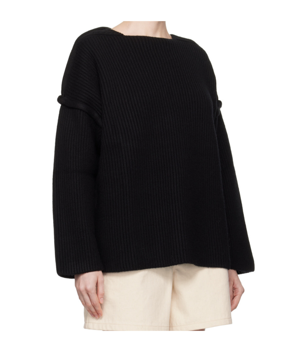 Jil Sander Wool Sweater With Oversized Sleeves And Dropped Shoulders In Black
