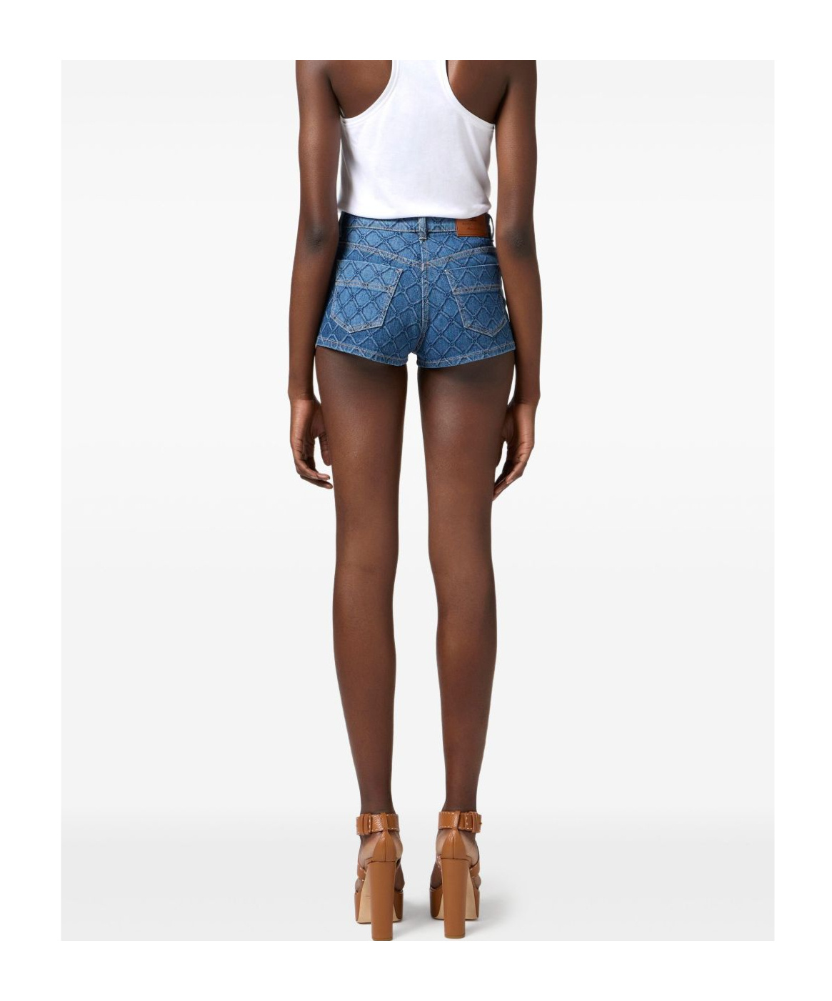 Elisabetta Franchi All-over Printed Denim Shorts In Blue