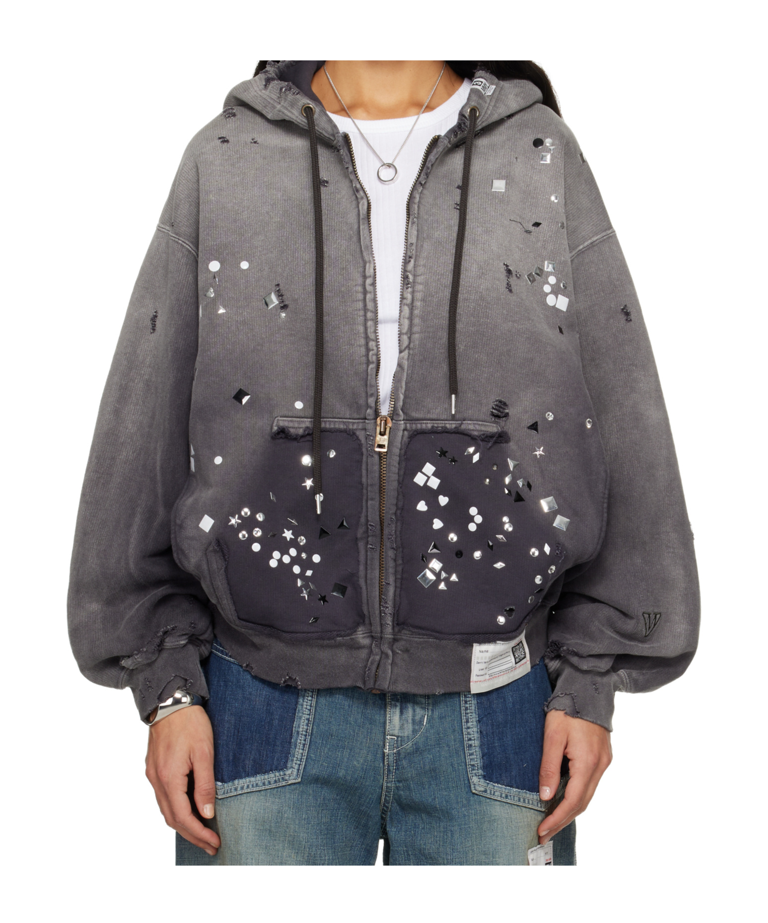 Miharayasuhiro Distressed Embellished Hooded Top In Black