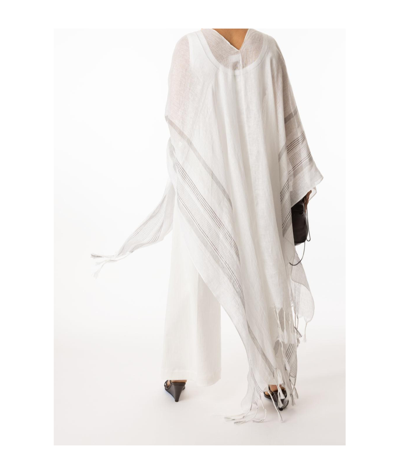 Brunello Cucinelli Long Lurex Cape In White
