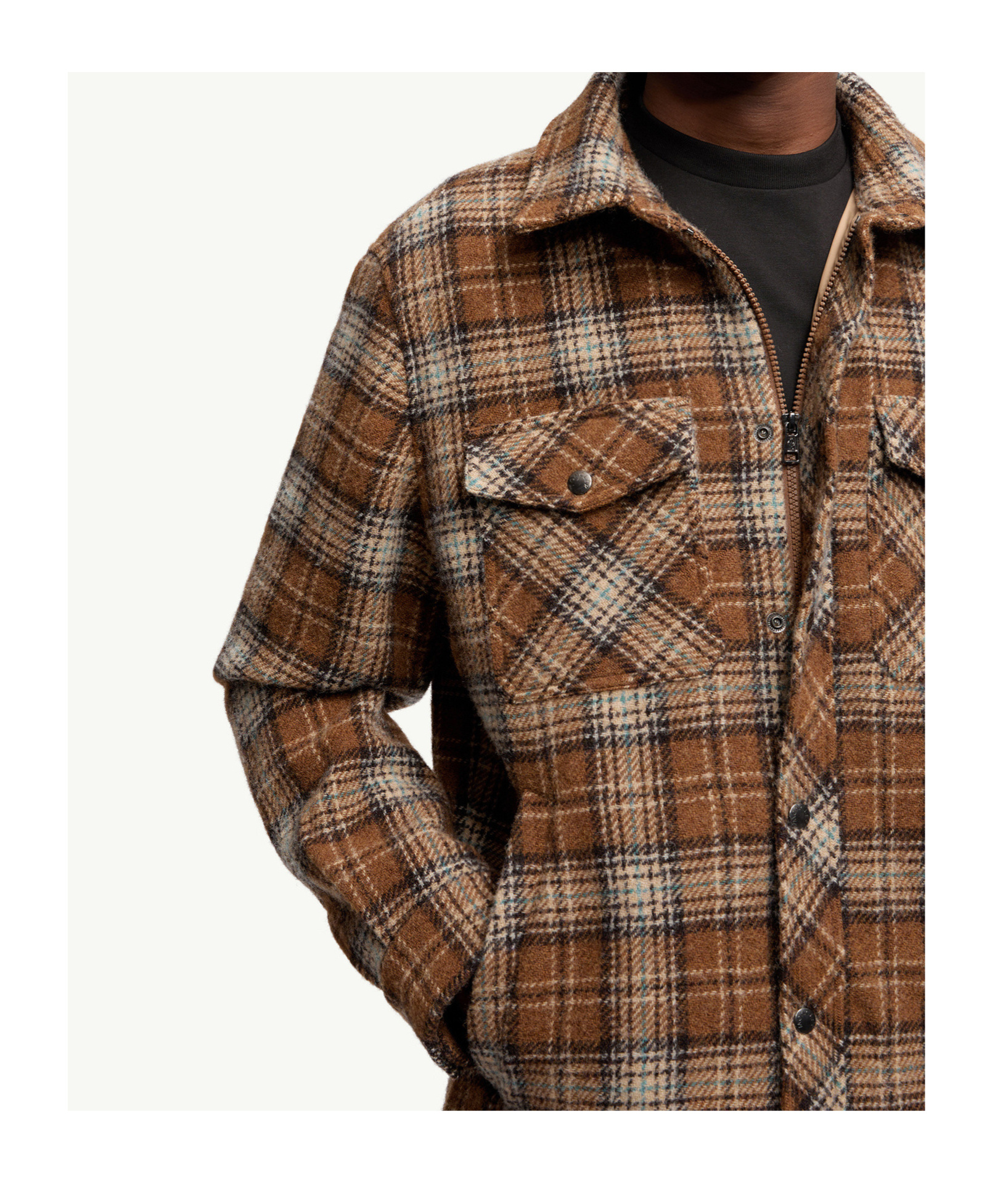 Moncler Checked Virgin Wool Overshirt In Brown