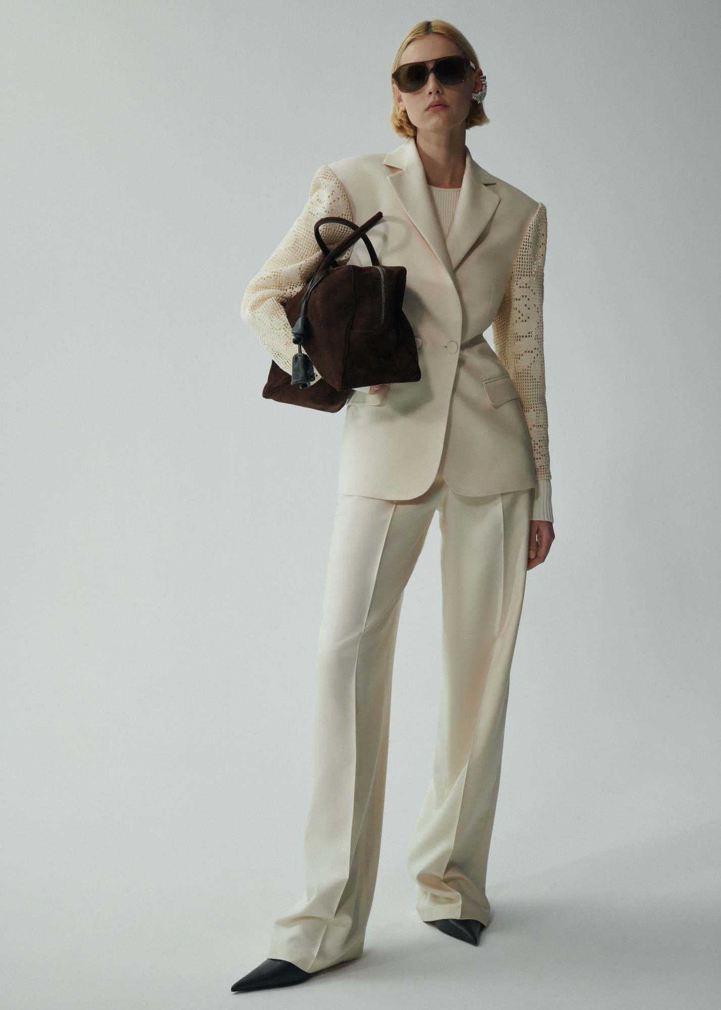 Magda Butrym Wide-leg Tailored Silk Pants In Nude