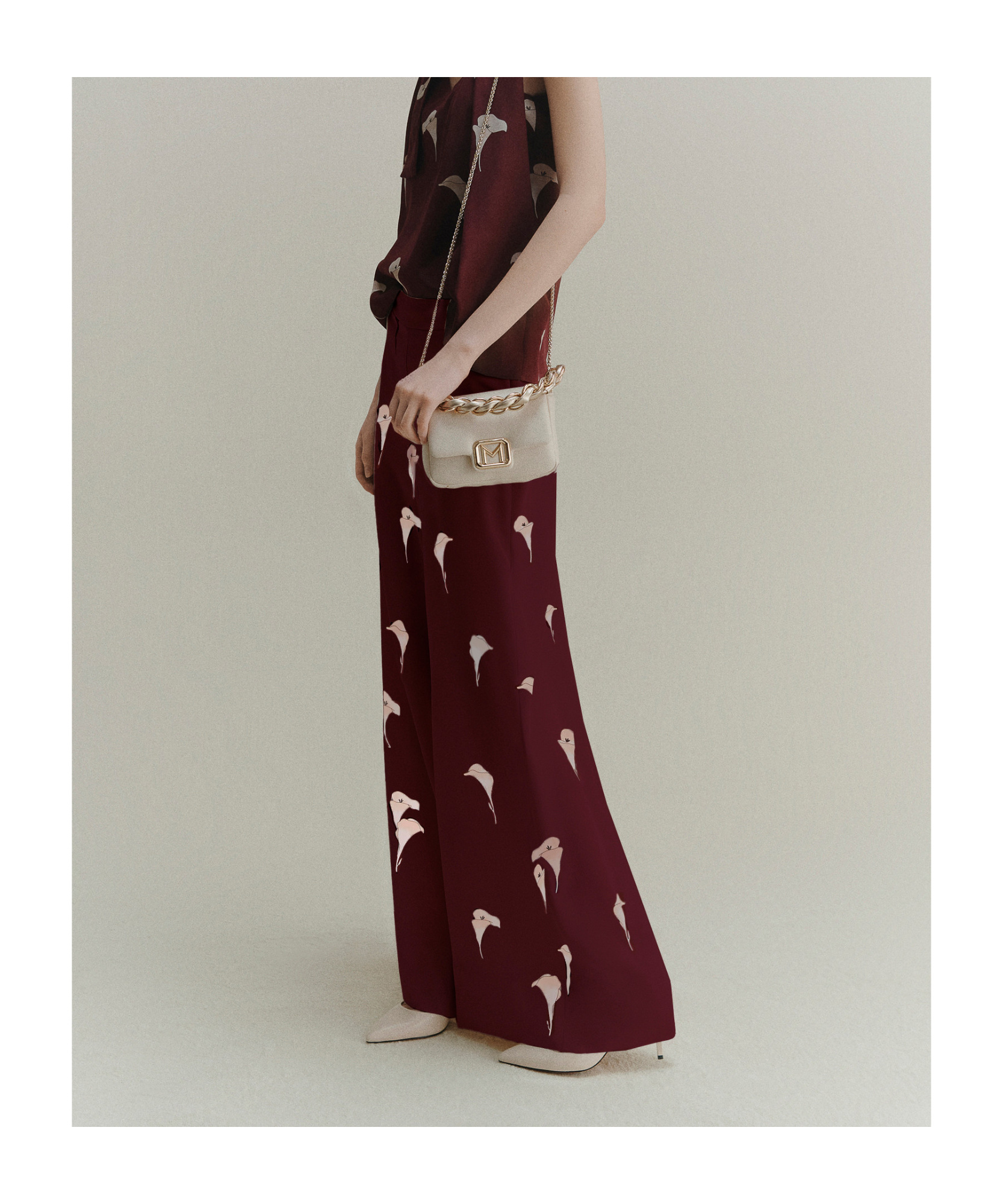 Marella Voile Wide-leg Trousers - Natural In Burgundy