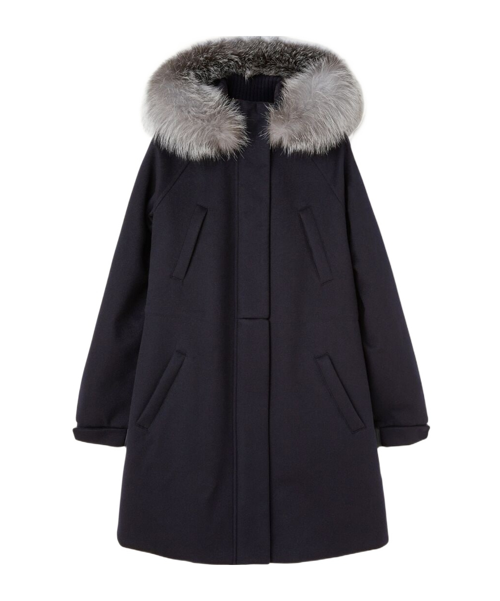 Loro Piana Hooded Cotton Suit With Fur Collar In Black